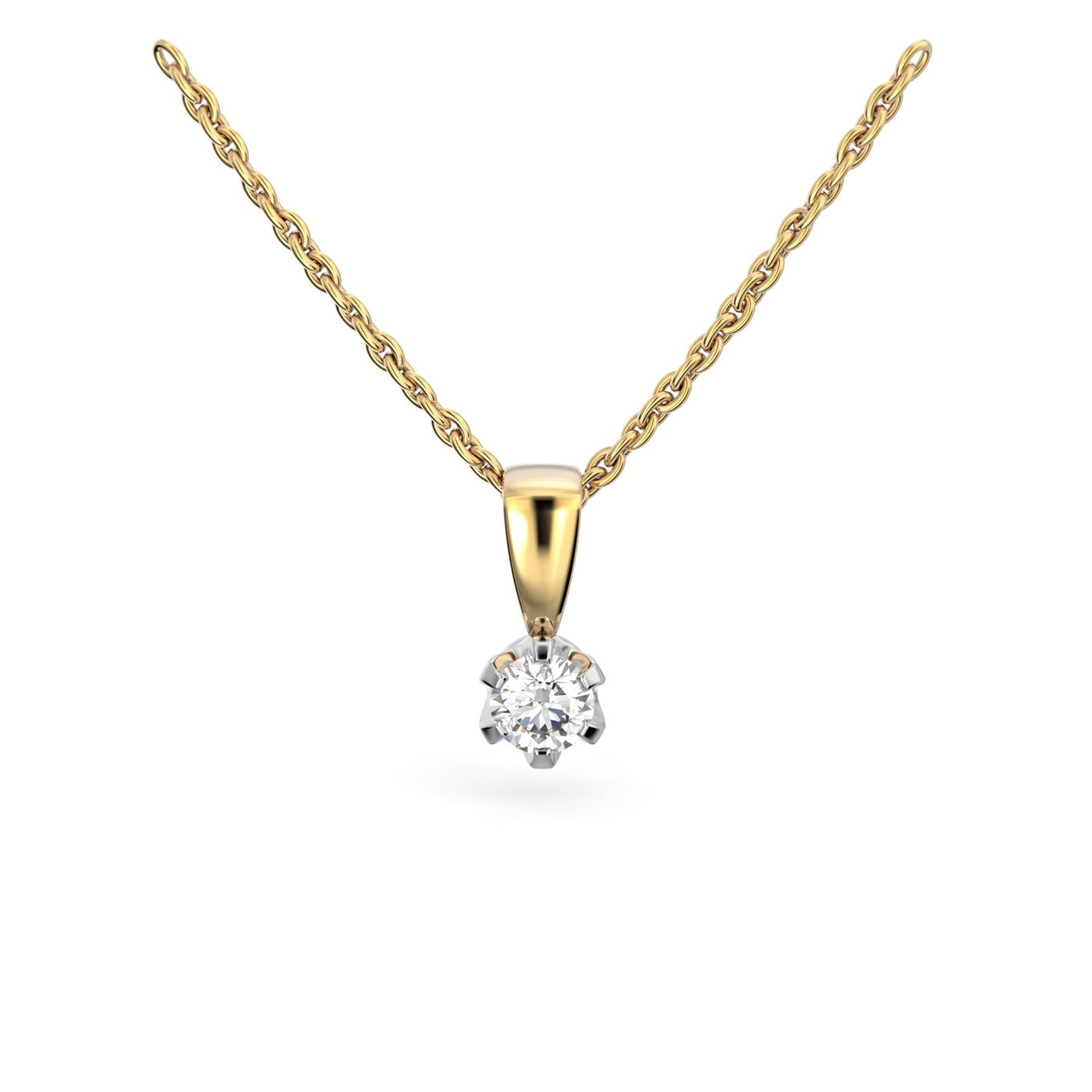 Keltakultainen timanttiriipus Classic 0,15 ct Festive kuvattu edestä
